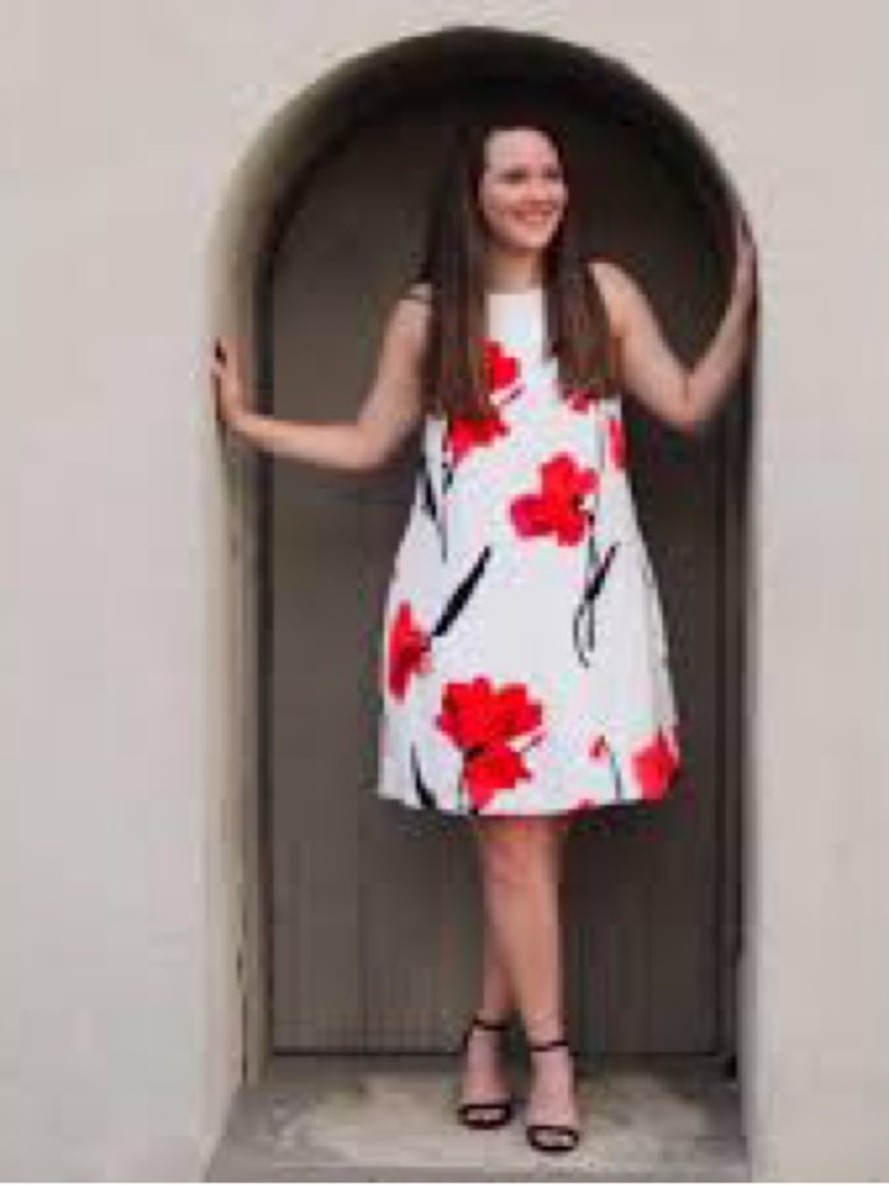 LRL White Mini Dress with Red Flowers (2)